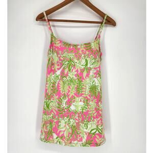 Y2K Lilly Pulitzer Pink Green Tropical Print Swimdress Bathing Suit Size 6